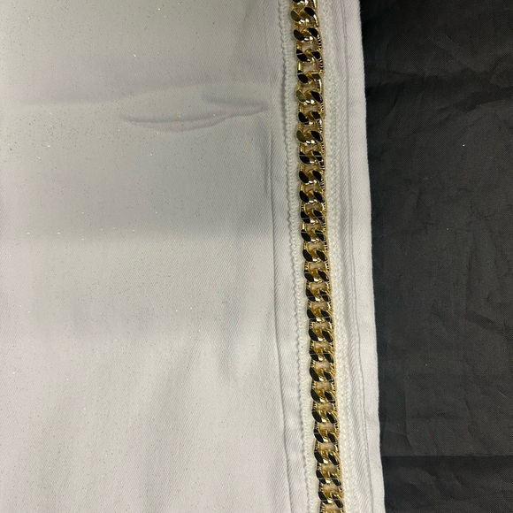 Barabas Jeans Mens 40 White Sparkly Glittery Gold Chain Stretch Denim 40x32  NEW - Picture 11 of 12